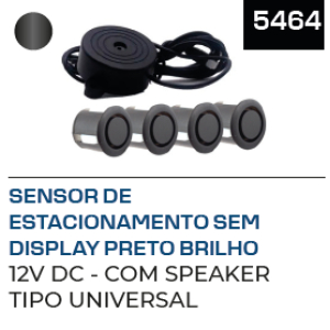 SENSOR DE ESTACIONAMENTO SEM DISPLAY PRETO BRILHO 12V DC - COM SPEAKER 4 PONTOS 18.5MM