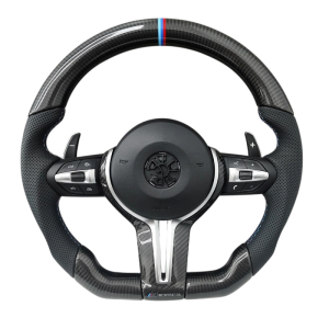 Volante BMW BMW SÉRIE 1 2 3 4 X1 X2 X3 X4 X5 X6 F20 F21 F31 F32 F34 F36 F15 F16 2012-2022 Competition CARBONO Riscas M Patilhas Pretas Aro CROMADO