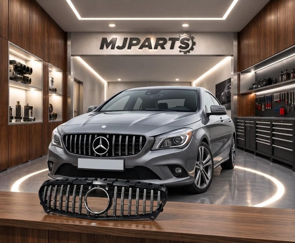 Grelha mercedes w117 13-16 gtr preta riscas cromadas